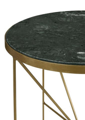 Eliska - Round Green Marble Top Accent Side Table - Antique Gold