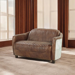 Brancaster - Loveseat - Retro Brown Top Grain Leather & Aluminum