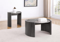 Gladstone - Round Faux Marble Top End Table - Distressed Gray