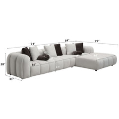 Manilla - Sectional Sofa With 8 Pillows - Ivory White Linen