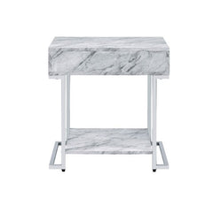 Wither - Accent Table - White Printed Faux Marble & Chrome Finish