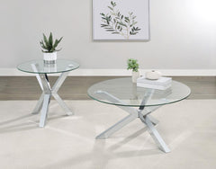Kenzie - Round Tempered Glass Top End Side Table - Chrome