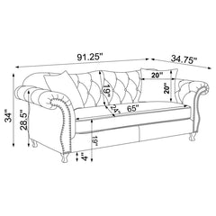 Frostine - Upholstered Rolled Arm Tufted Sofa - Silver