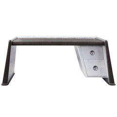 Brancaster - Executive Writing Desk - Distress Chocolate Top Grain Leather & Aluminum