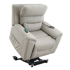 Marsha - Power Recliner With Lift & Massage - Light Gray Silicone Synthetic Leather