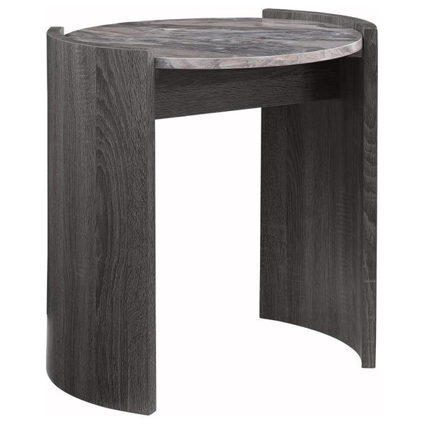 Gladstone - Round Faux Marble Top End Table - Distressed Gray