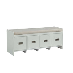 Berci - Bench With Storage - Beige Fabric & White