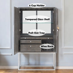 Andra - Bar Cabinet - Hand Brushed Gray Oak & Chrome