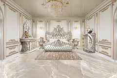 Sandoval - Eastern King Bed - Beige Synthetic Leather & Champagne
