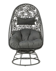 Hikre - Patio Lounge Chair - Clear Glass, Charcaol Fabric & Black Wicker