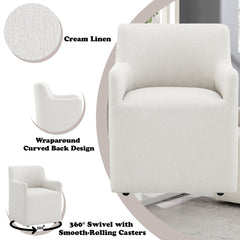 Cafell - Arm Chair With Swivel Casters - Cream