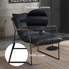 Luberzo - Accent Chair - Distress Espresso Top Grain Leather & Matt Iron Finish