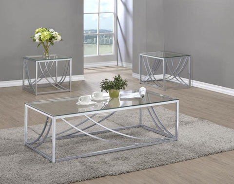 Lille - 3-Piece Glass Top Coffee End Sofa Table Set - Chrome