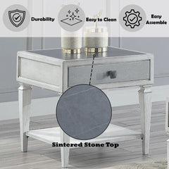 Katia - End Table - Rustic Gray & Weathered White Finish