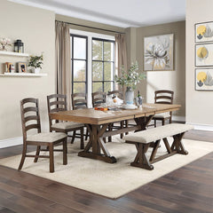 Pascaline - Dining Table - Gray Fabric, Rustic Brown & Oak Finish