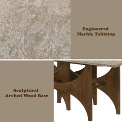 Oleia - Dining Table With Engineered Marble - Natural Marble & Walnut