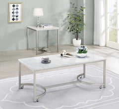 Leona - Square Faux Marble Side End Table - Satin Nickel