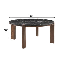 Estella - Round Dining Table With Natural Marble Top - Black Top & Walnut