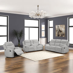 Galya - Motion Loveseat With Console - Light Gray Chenille