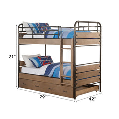 Adams - Twin Over Twin Bunk Bed & Trundle - Antique Oak & Gunmetal