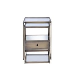 Enca - Nesting Table Set - Clear Glass & Antique Brass