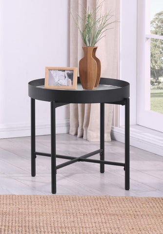 Ozella - Round End Side Table With Recessed Top Sandy - Black