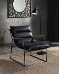 Luberzo - Accent Chair - Distress Espresso Top Grain Leather & Matt Iron Finish