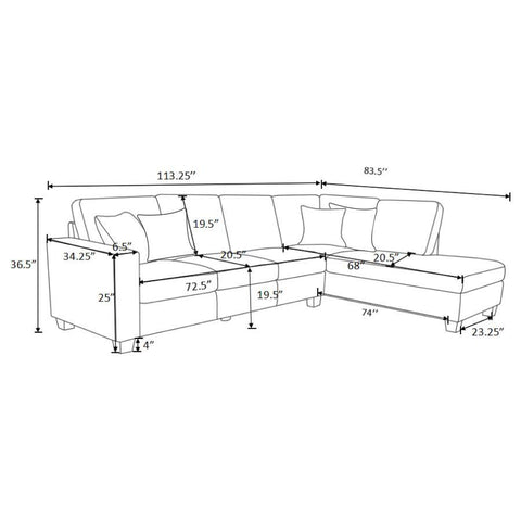 Whitson - Upholstered Track Arm Sectional Chaise Sofa - Stone