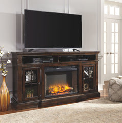 Roddinton - Dark Brown - XL TV Stand W/Fireplace Option