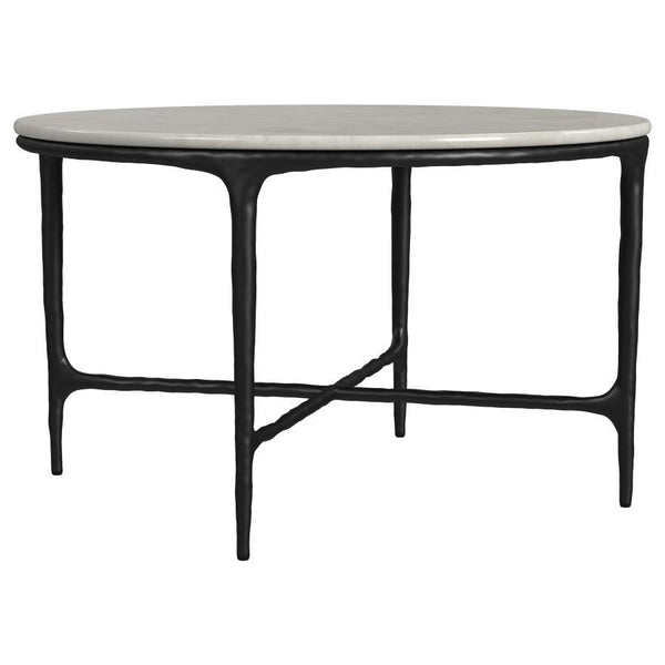 Hermas - Round Genuine Marble Top Metal Coffee Table - White