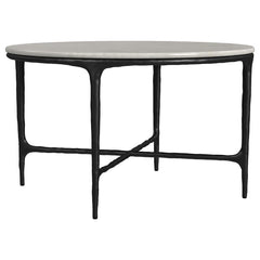 Hermas - Round Genuine Marble Top Metal Coffee Table - White