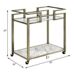 Neilo - Kitchen Cart - Clear Glass, Faux Marble & Wire Brass Finish