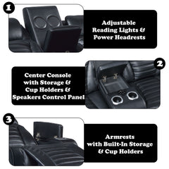 Ephron - Power Motion Loveseat With Console, Power Headrests, LED & Speakers - Black