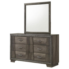 Janine - 6-Drawer Dresser With Mirror - Grey