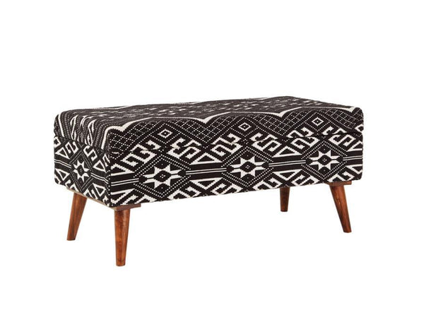 Cababi - Tribal Fabric Upholstered Accent Storage Bench - Black