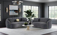 Brookside - Velvet Upholstered Curved Sofa - Dark Gray