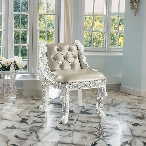 Vanaheim - Vanity Stool - Beige Synthetic Leather & Antique White