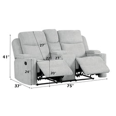Galya - Motion Loveseat With Console - Light Gray Chenille