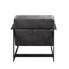 Locnos - Accent Chair - Gray Top Grain Leather & Black Finish