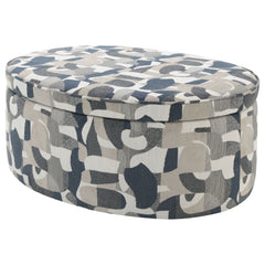 Tomkins - Oval Upholstered Storage Ottoman - Indigo Blue