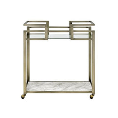 Neilo - Kitchen Cart - Clear Glass, Faux Marble & Wire Brass Finish