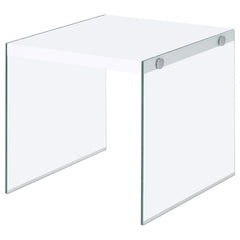 Opal - Square Glass Frame Side End Table - White High Gloss