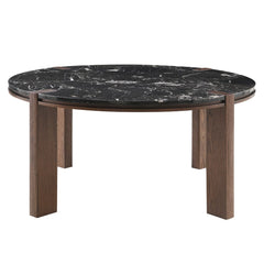 Estella - Round Dining Table With Natural Marble Top - Black Top & Walnut
