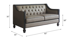 House - Beatrice Loveseat - Tan PU, Black PU & Charcoal Finish