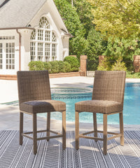 Walton Bridge - 5 Pc. - Square Bar Table W/Fire Pit, 4 Barstools - Driftwood