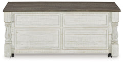 Havalance - Lift Top Cocktail Table with Storage Drawers - White / Gray