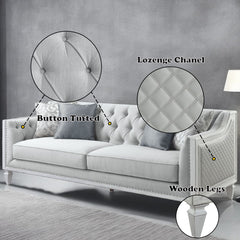 Katia - Sofa - Light Gray Linen & Weathered White Finish