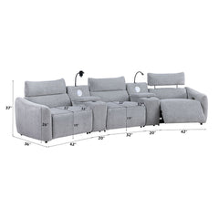 Fullar - Modular Console With Speaker & Cup Holder - Light Gary Chenille