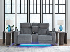 Studio Cave - Steel - Power Reclining Loveseat with Console