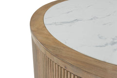 Camdill - Round Cocktail Table - Light Brown / White